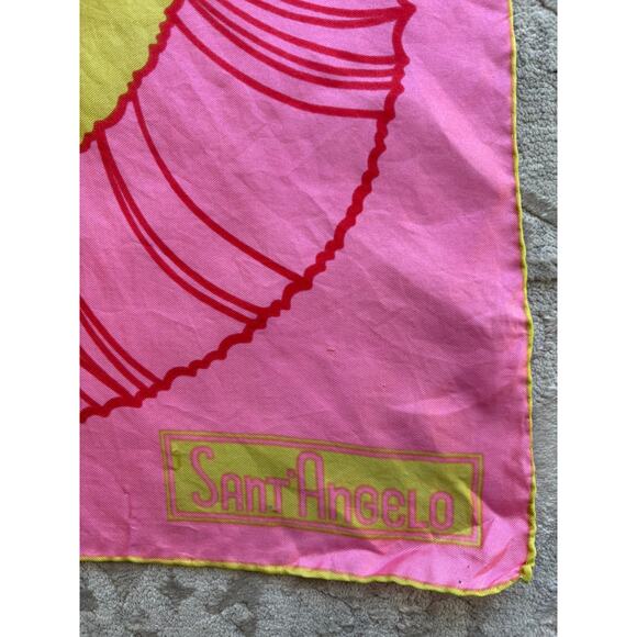 Giorgio Sant’Angelo Silk Scarf Pink Yellow Abstract Face Print 22" Retro Mod Art - Picture 4 of 6